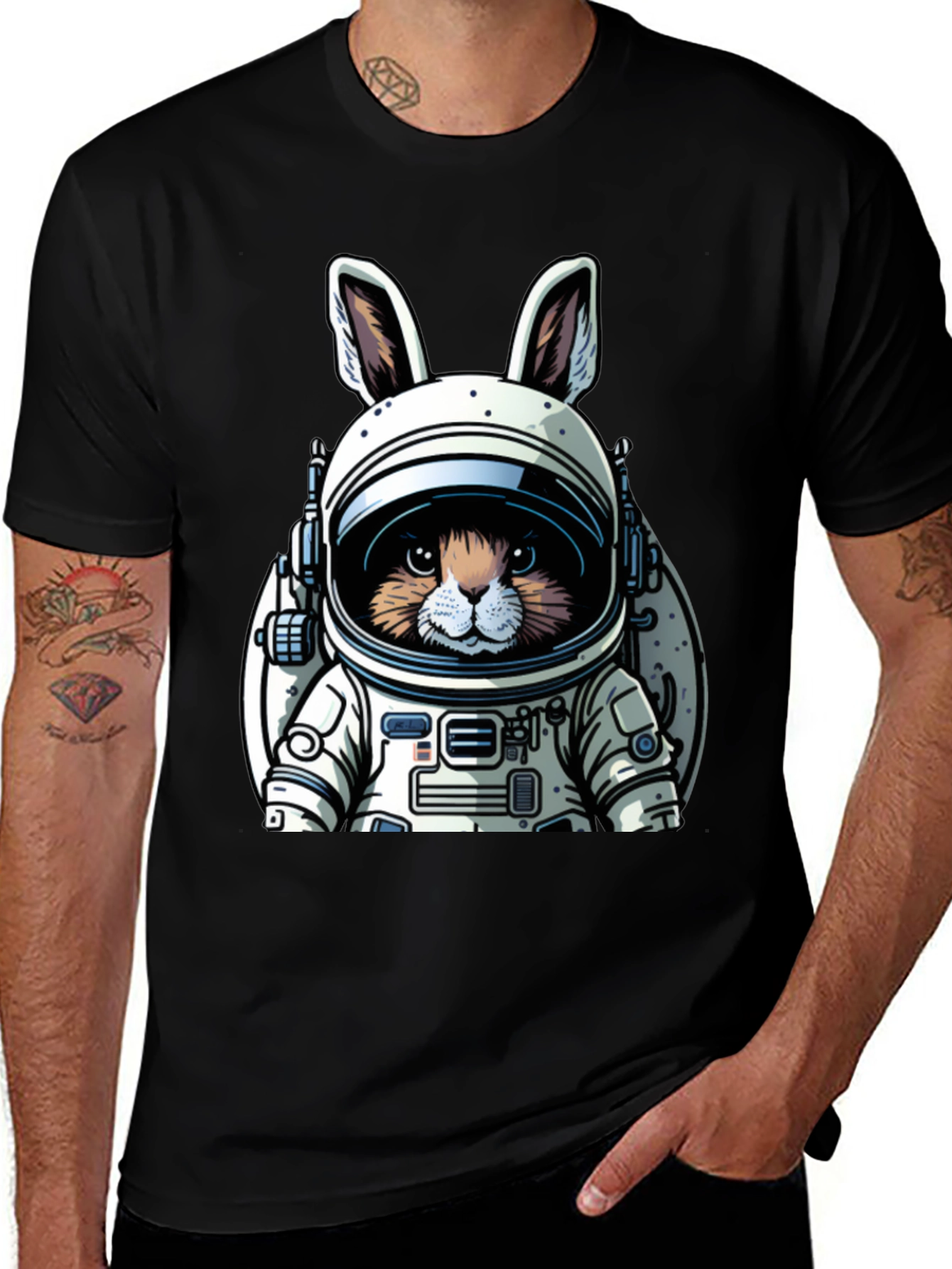 Astronaut Bunny Black T-Shirt