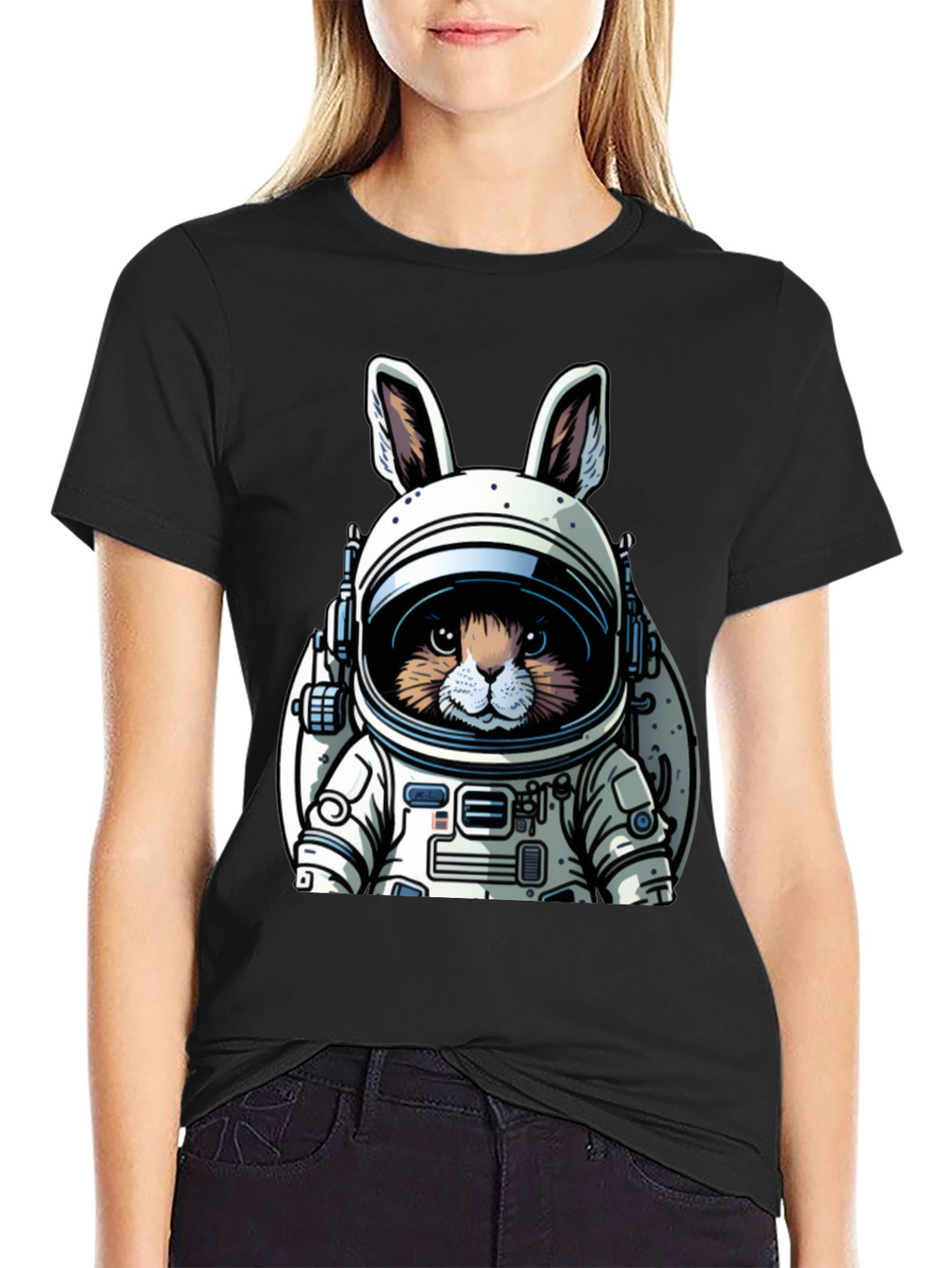 Astronaut Bunny Black T-Shirt