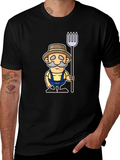 Cartoon Farmer Graphic Black T-Shirt
