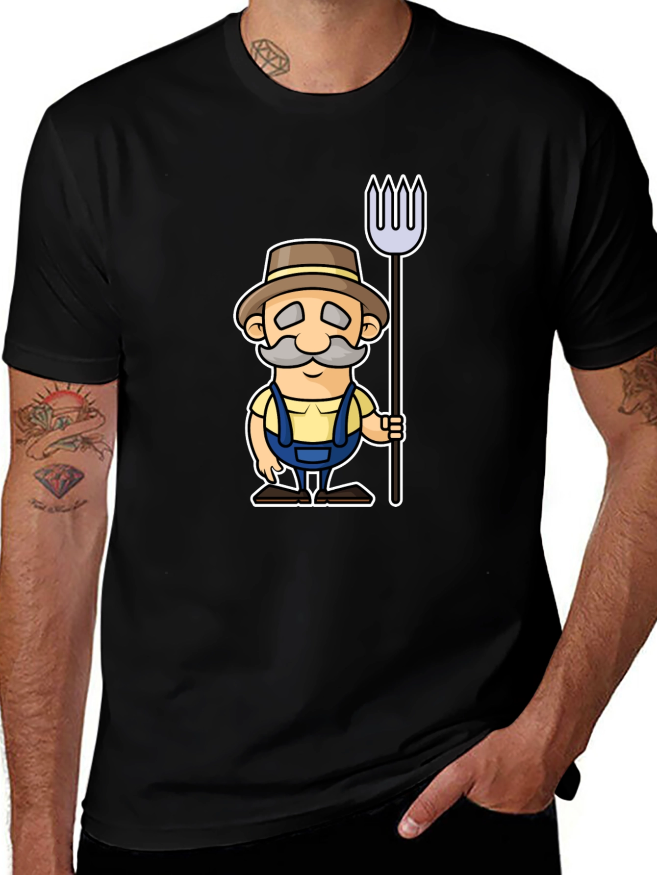 Cartoon Farmer Graphic Black T-Shirt