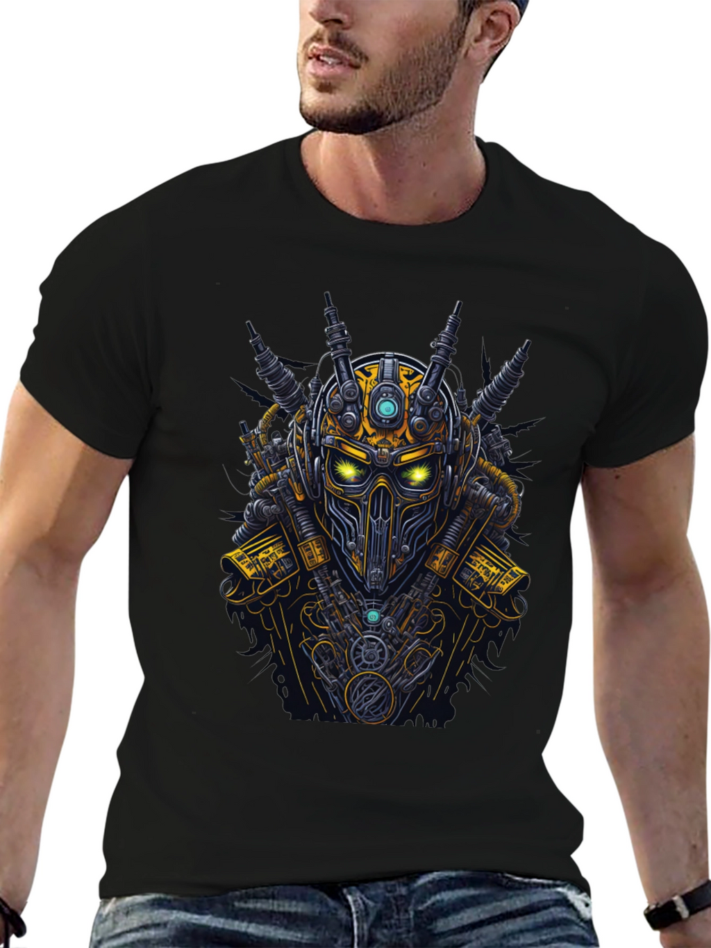 Steampunk Robot Graphic Tee - Black