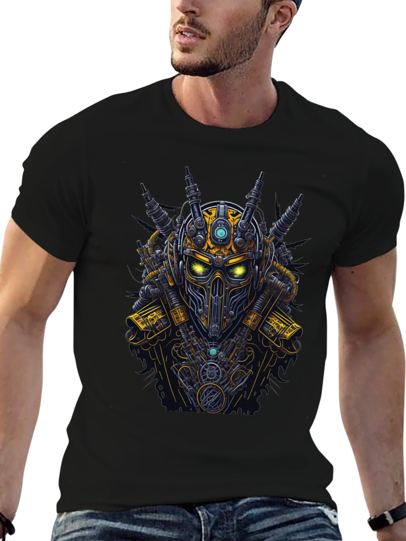Steampunk Robot Graphic Tee - Black