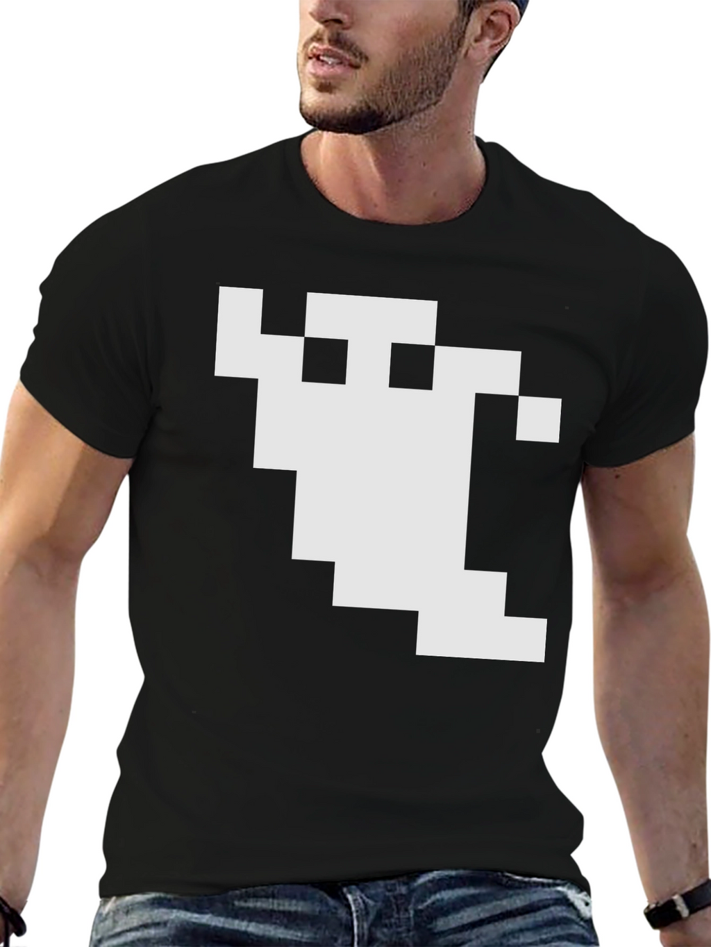 Pixel Ghost Graphic Black T-Shirt