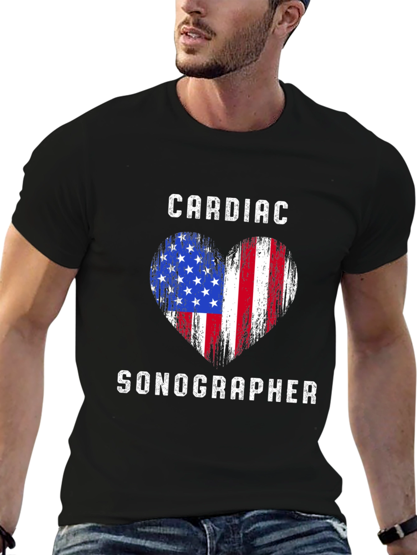 Cardiac Sonographer American Flag Heart T-Shirt