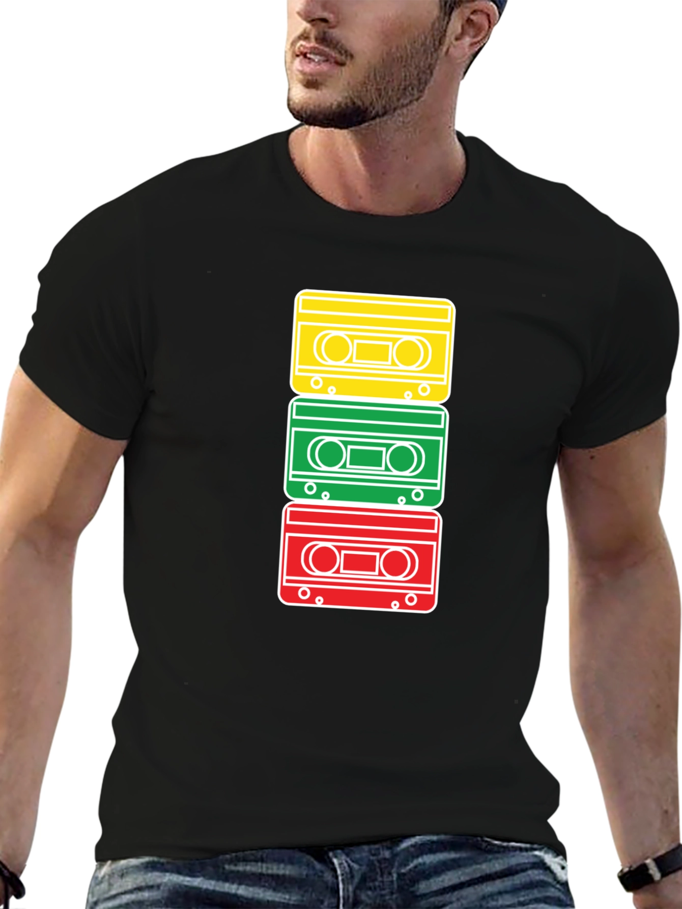 Retro Cassette Tape Stack Graphic T-Shirt