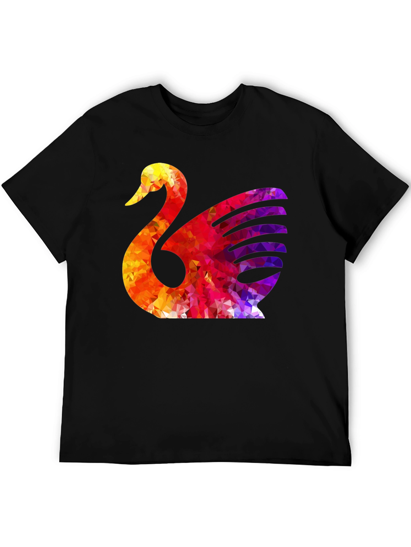 Abstract Swan Graphic Print Black T-Shirt