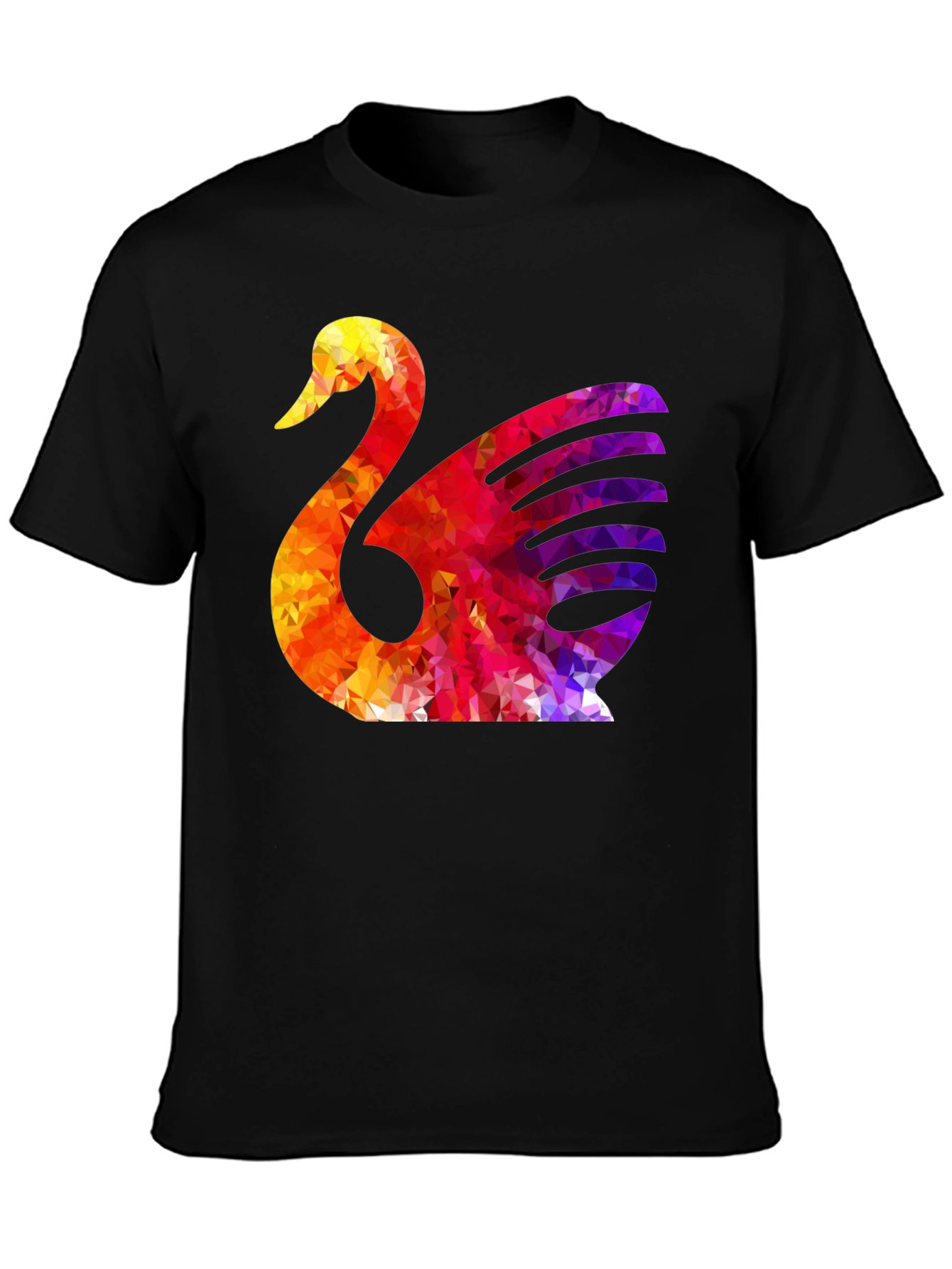 Abstract Swan Graphic Print Black T-Shirt