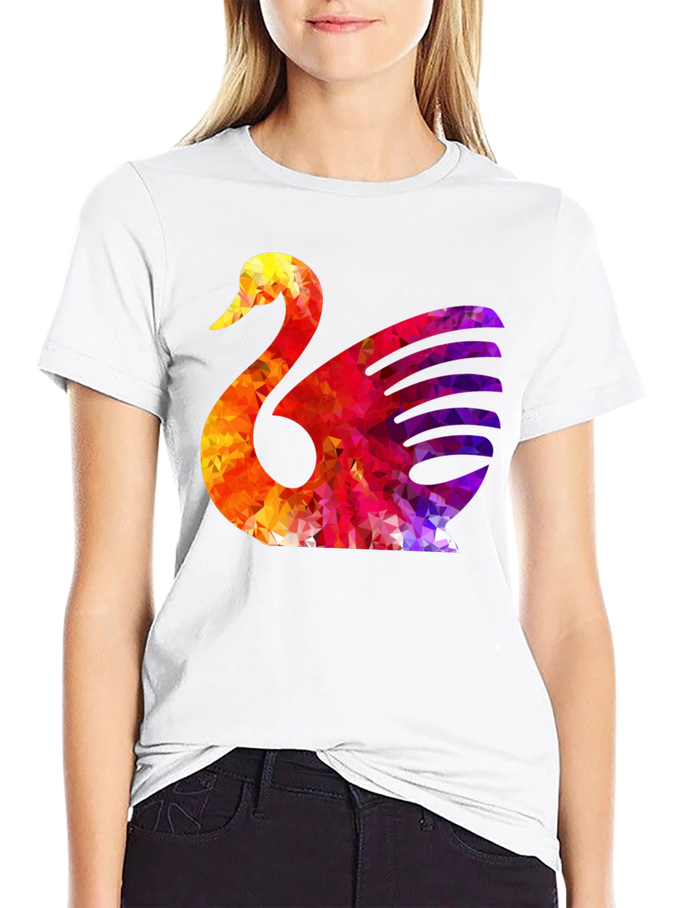 Abstract Swan Graphic Print Black T-Shirt