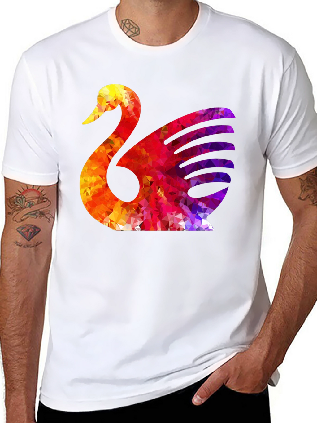 Abstract Swan Graphic Print Black T-Shirt