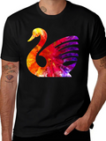 Abstract Swan Graphic Print Black T-Shirt
