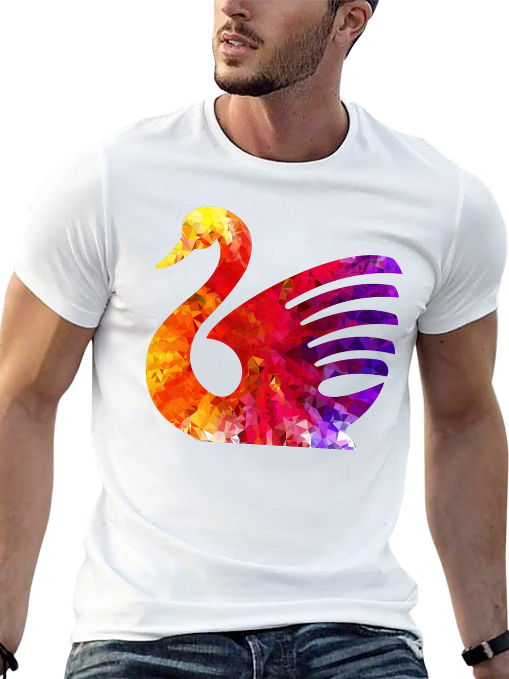 Abstract Swan Graphic Print Black T-Shirt