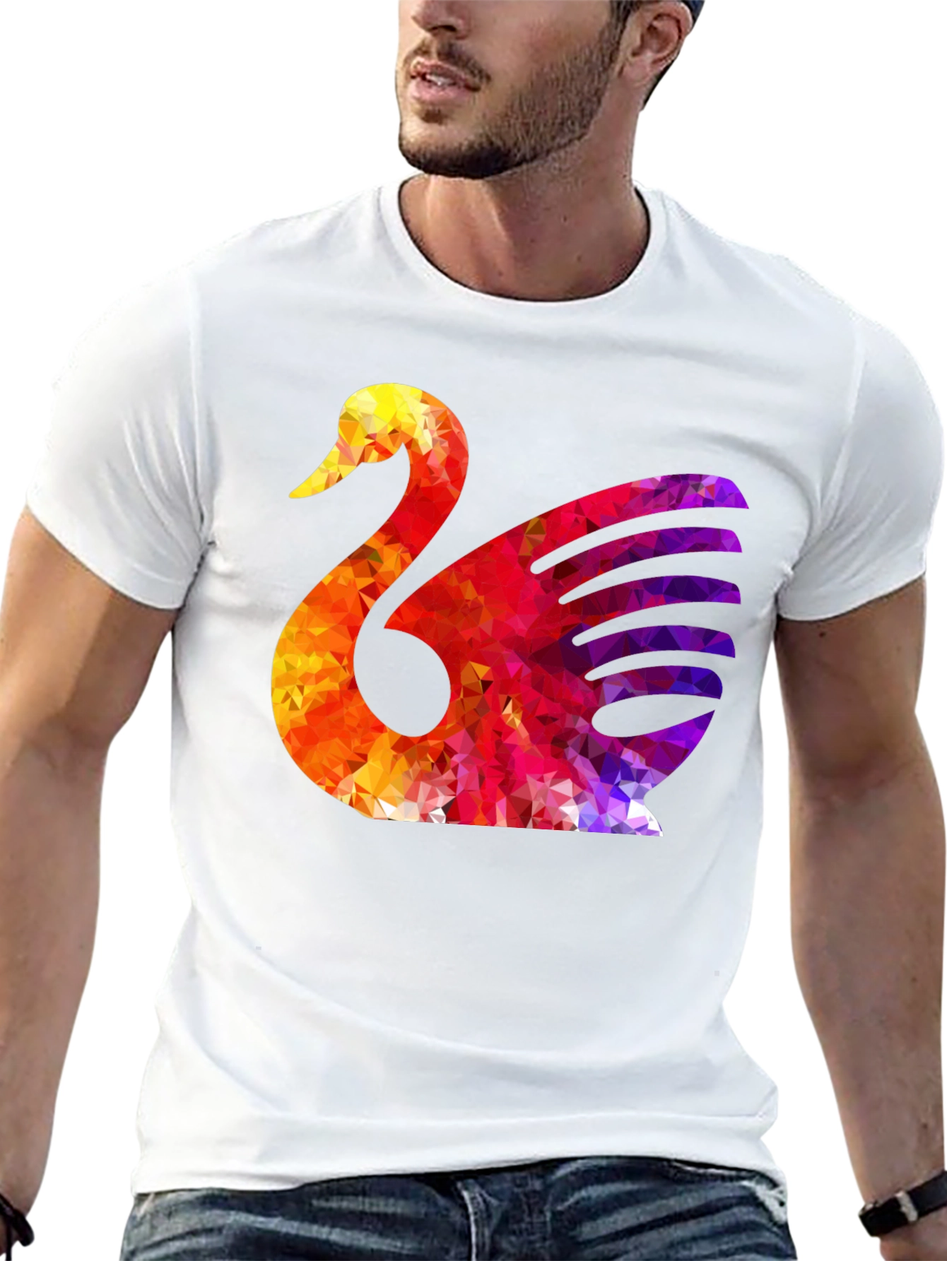 Abstract Swan Graphic Print Black T-Shirt