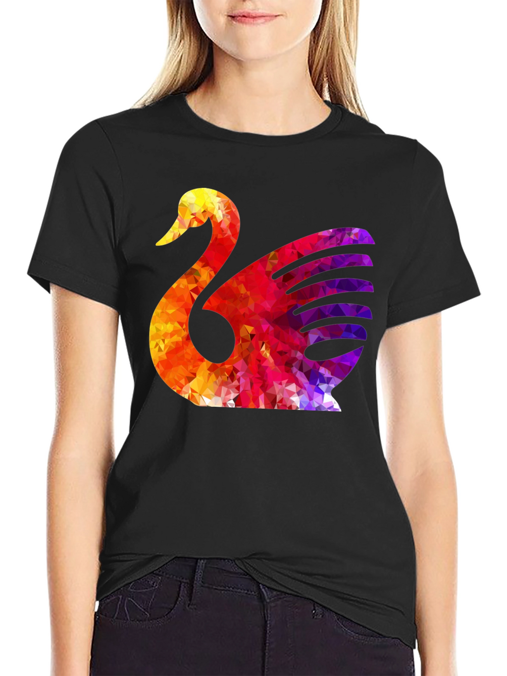 Abstract Swan Graphic Print Black T-Shirt