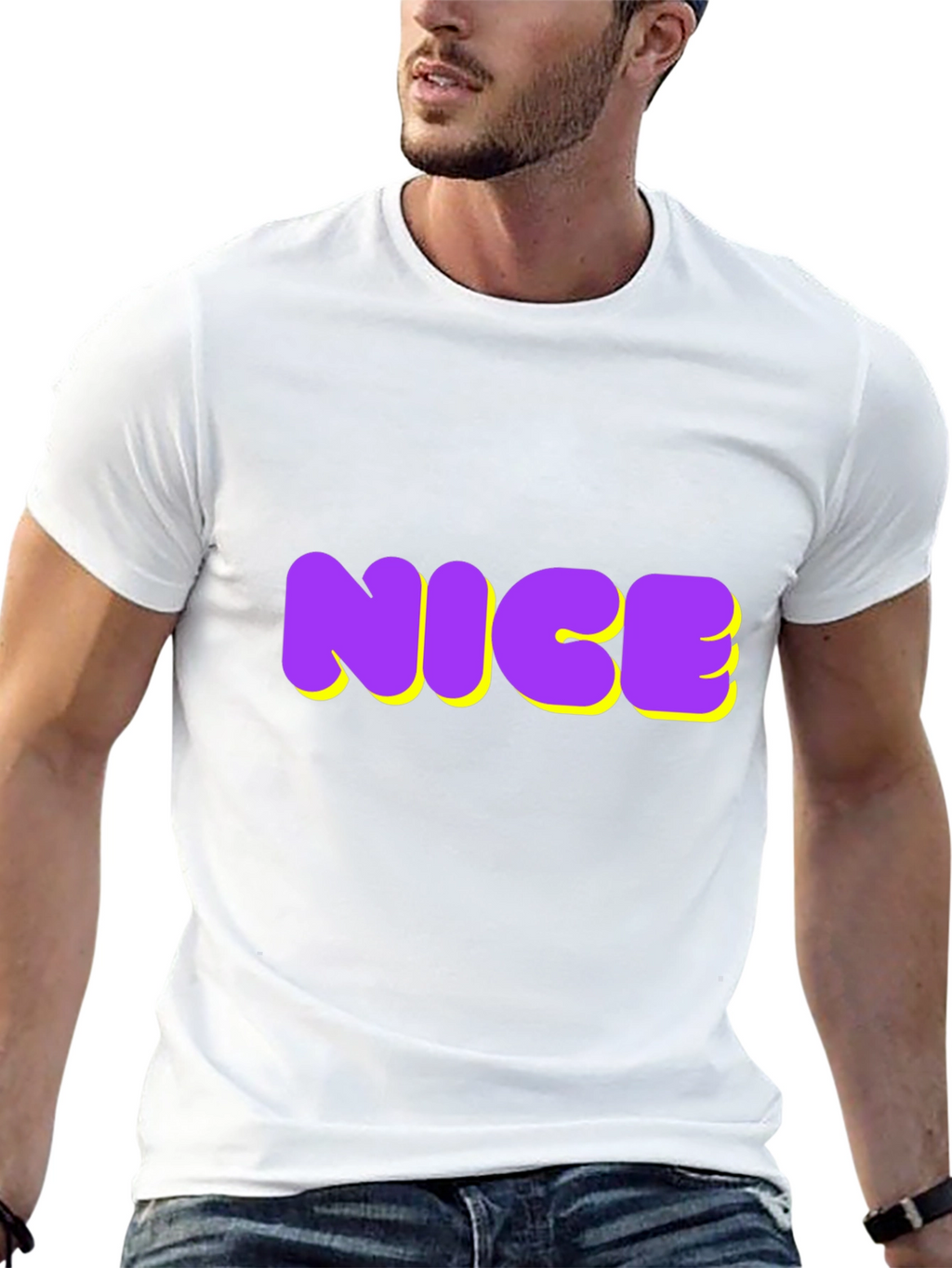 NICE Graphic Tee - Bold Purple & Yellow Design