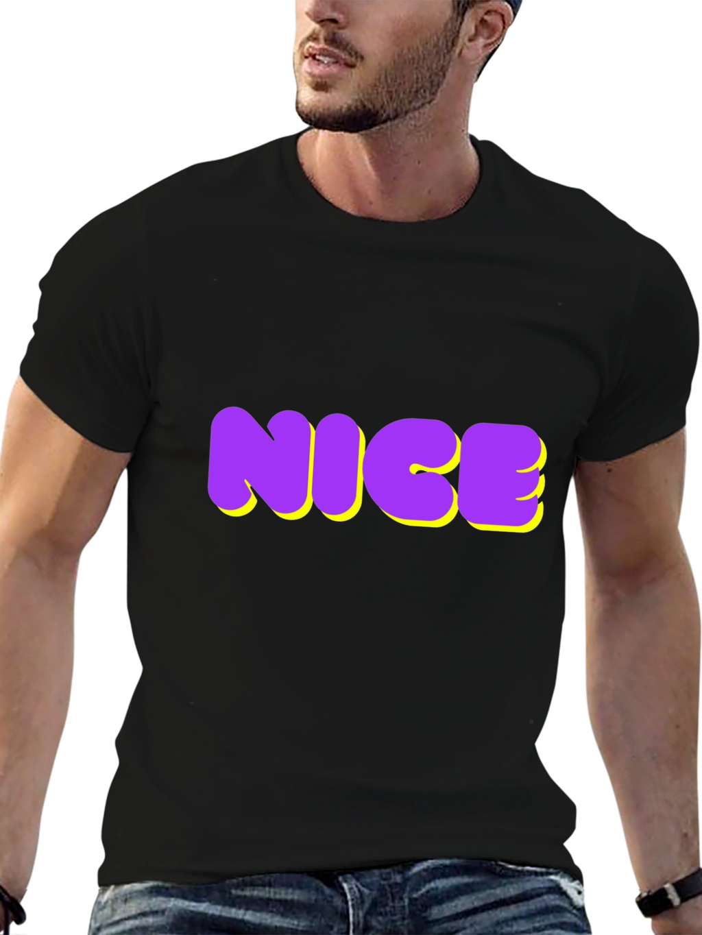 NICE Graphic Tee - Bold Purple & Yellow Design