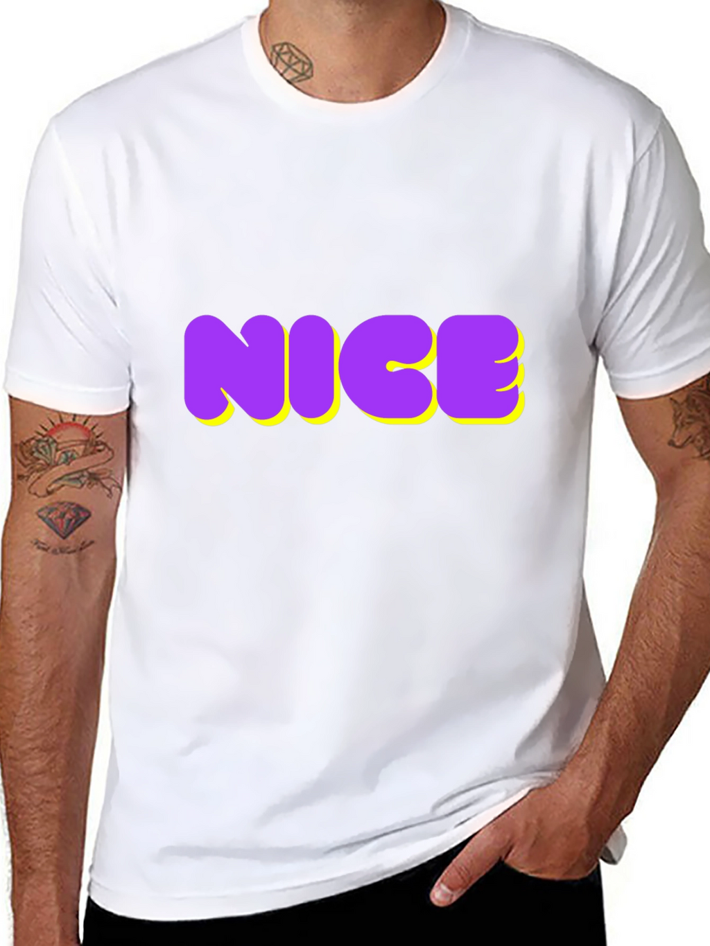 NICE Graphic Tee - Bold Purple & Yellow Design