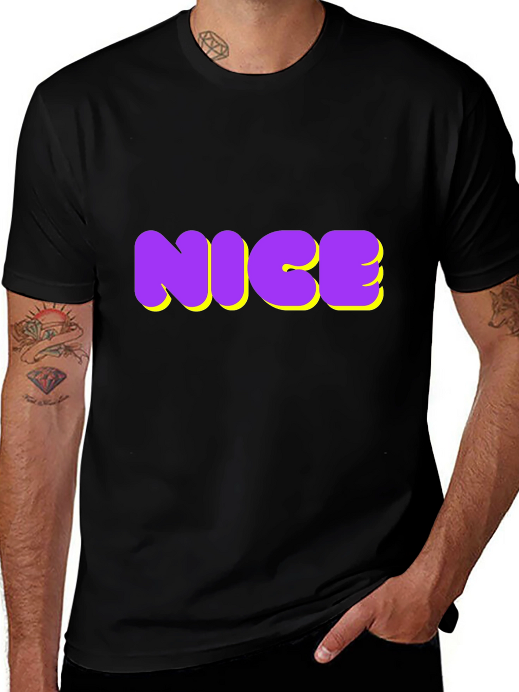NICE Graphic Tee - Bold Purple & Yellow Design