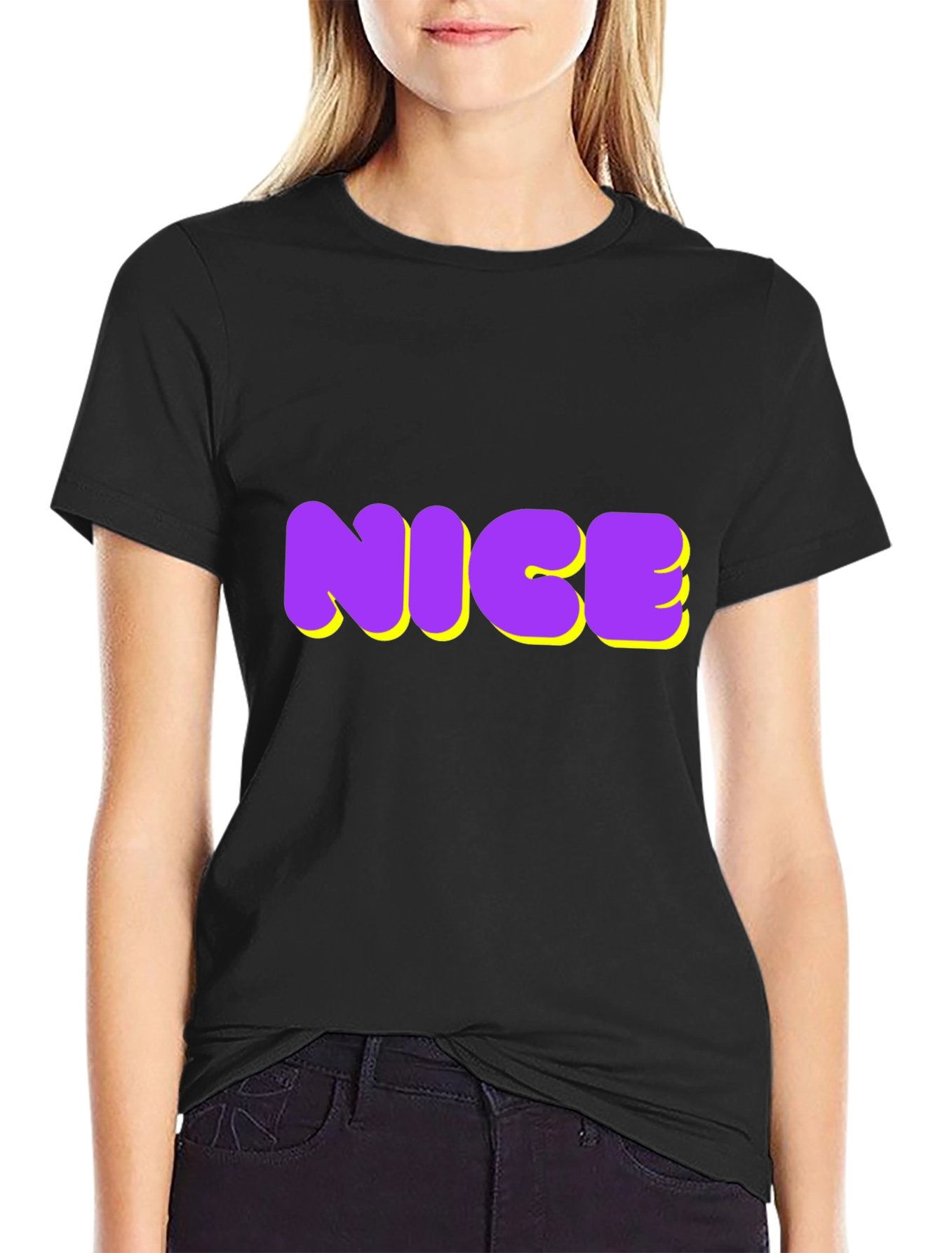 NICE Graphic Tee - Bold Purple & Yellow Design