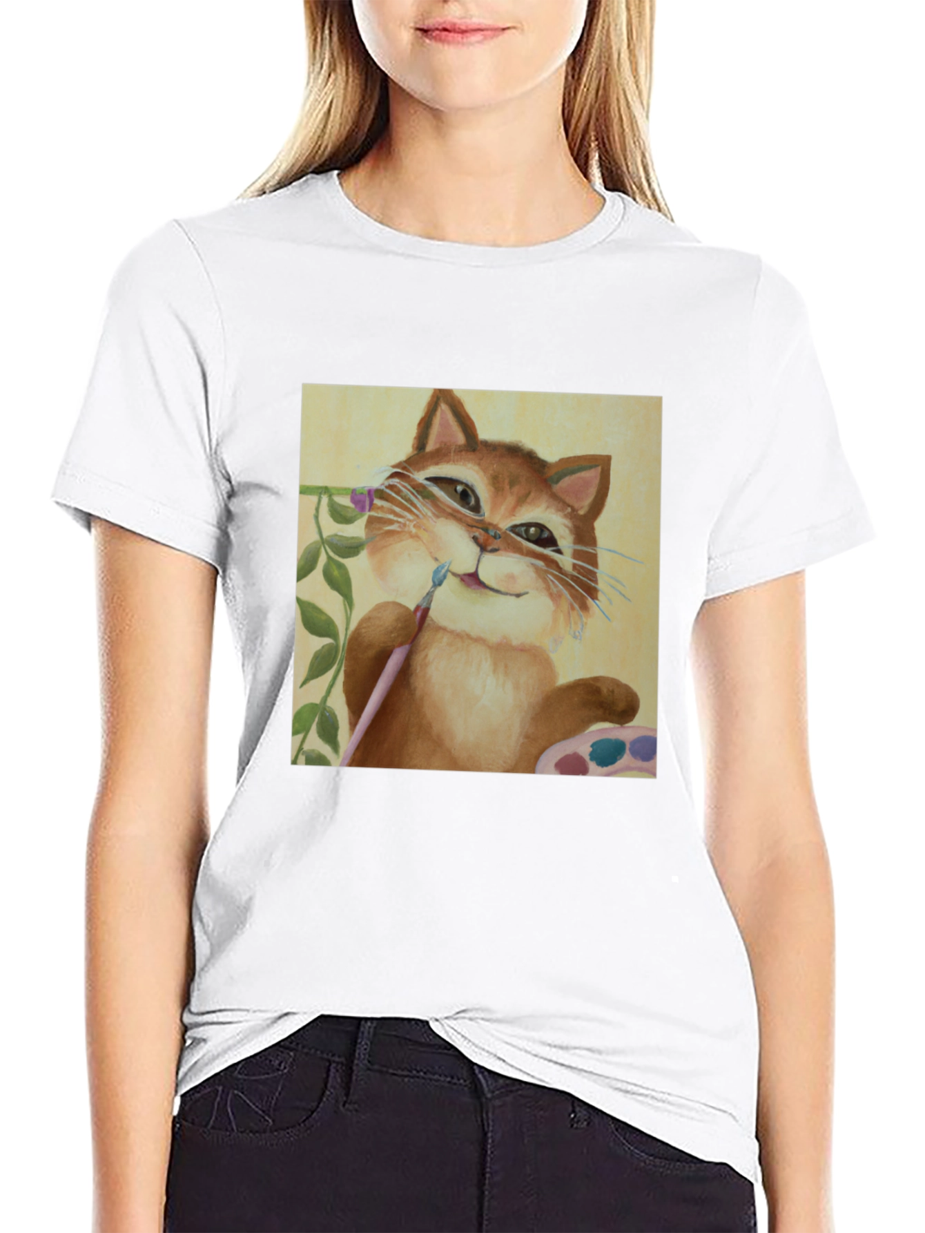Cat Artist T-Shirt - Whimsical Painter Tee