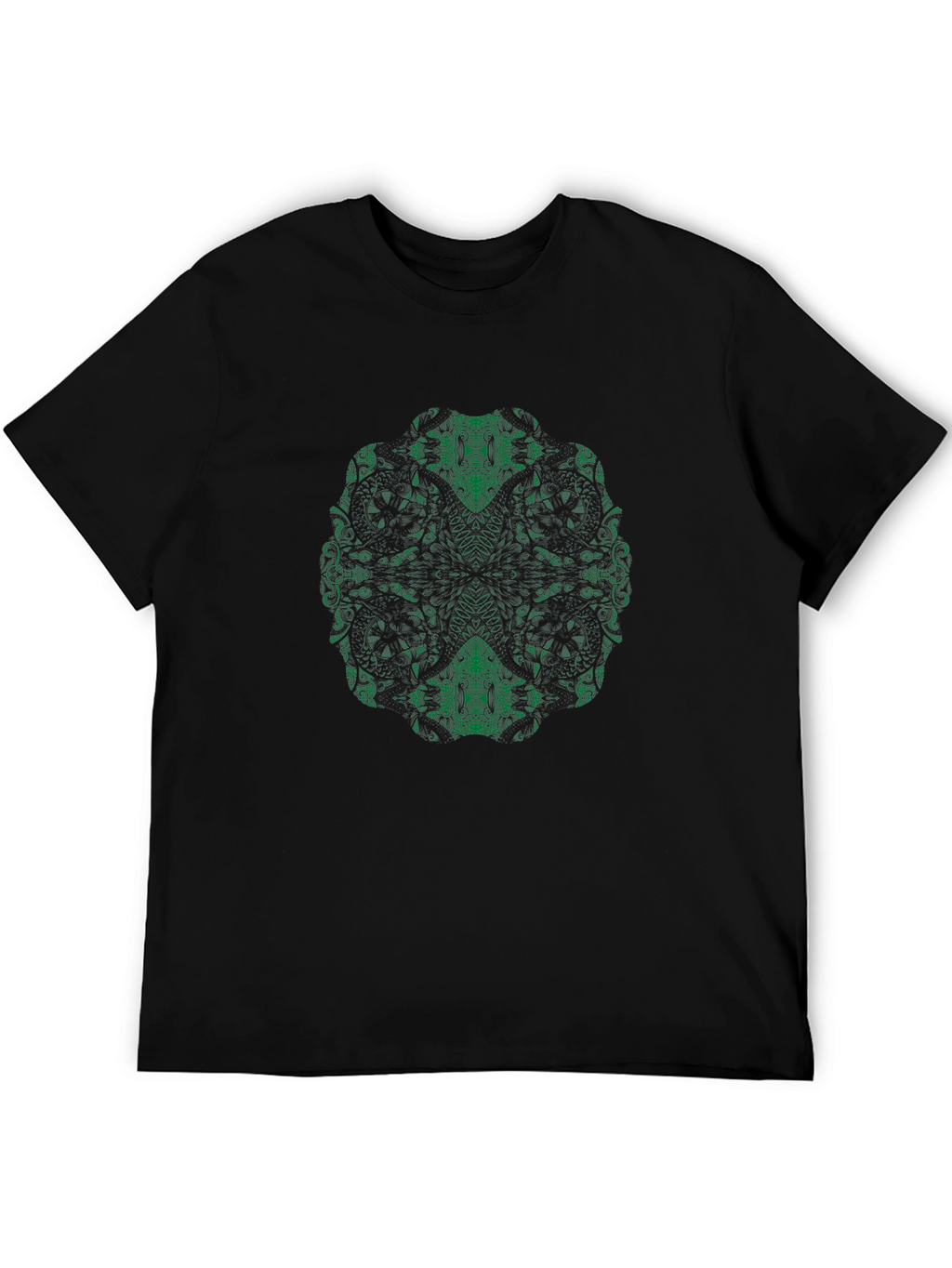 Abstract Green Print Black T-Shirt