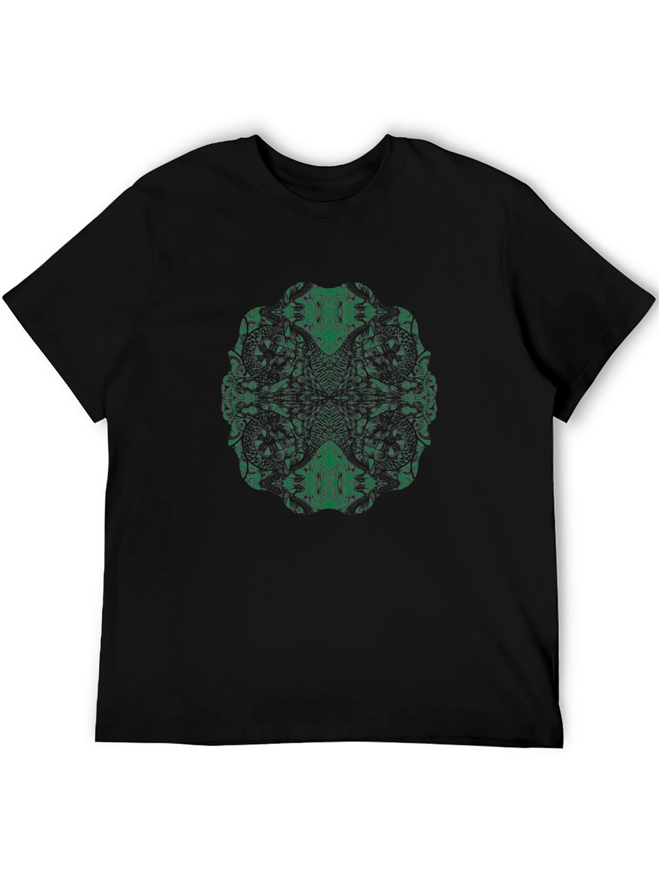 Abstract Green Print Black T-Shirt