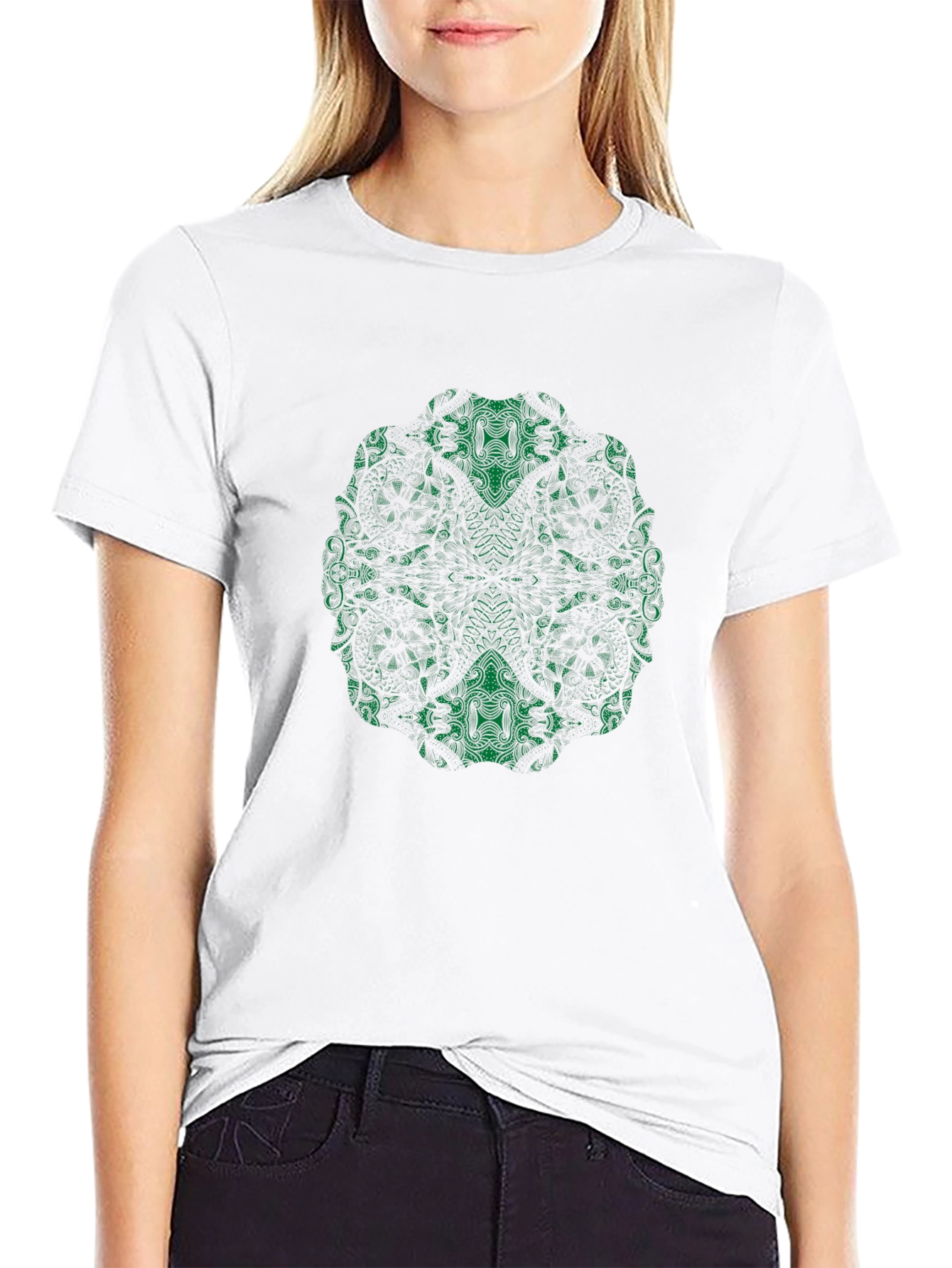 Abstract Green Print Black T-Shirt