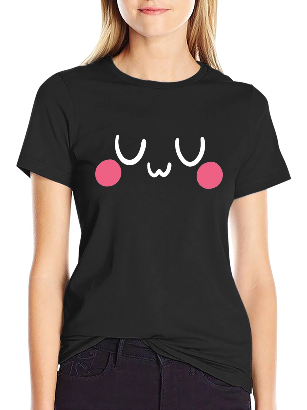 Cute Kawaii Face Black T-Shirt - Express Your Style!