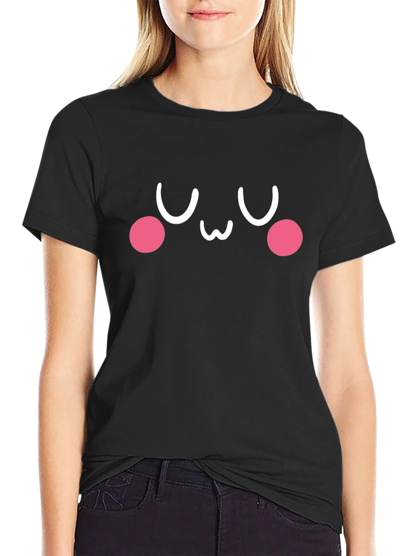 Cute Kawaii Face Black T-Shirt - Express Your Style!