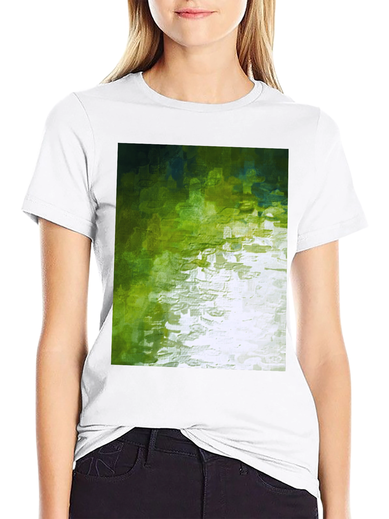 Abstract Green Graphic Print Crewneck T-Shirt