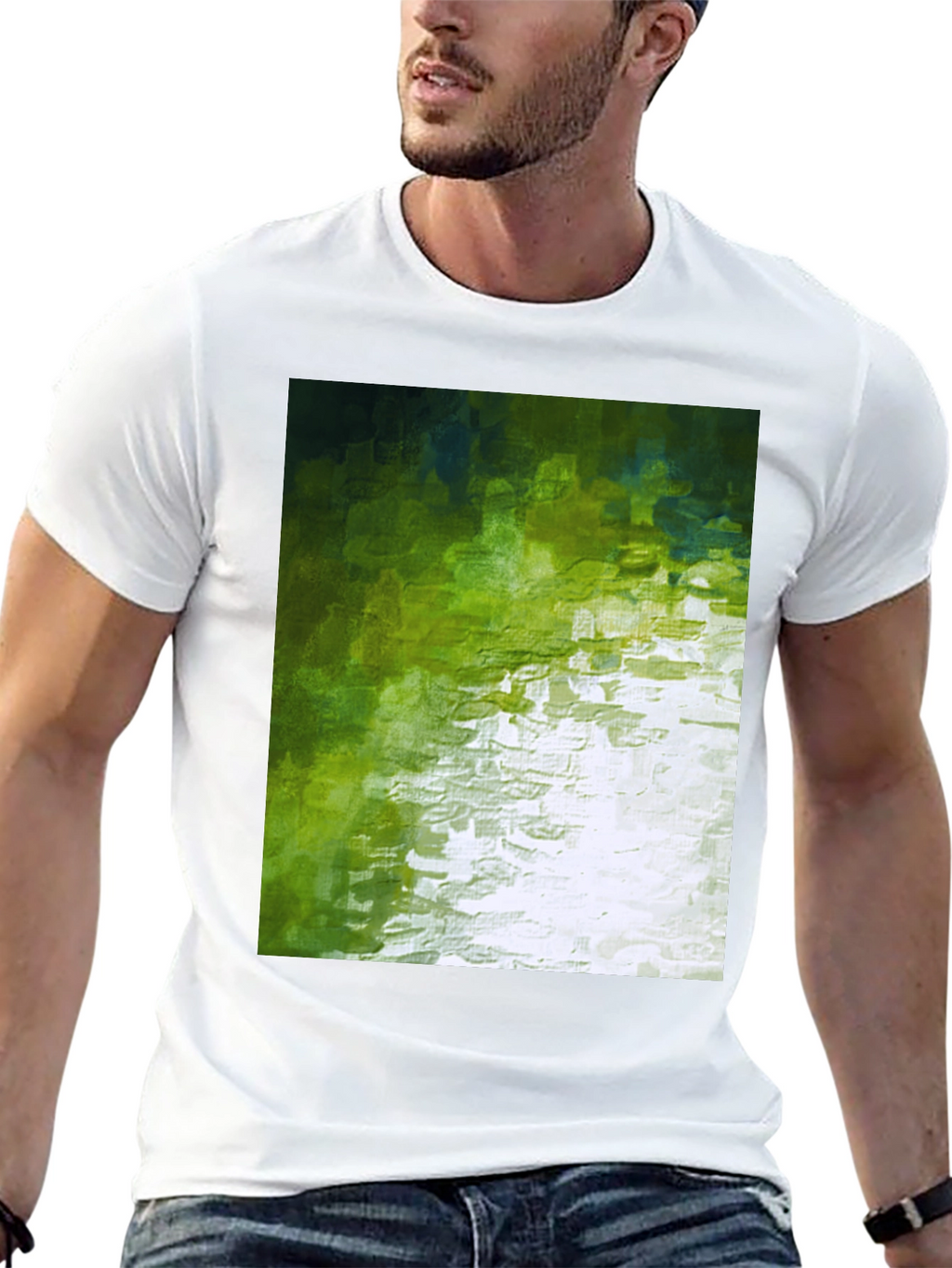 Abstract Green Graphic Print Crewneck T-Shirt