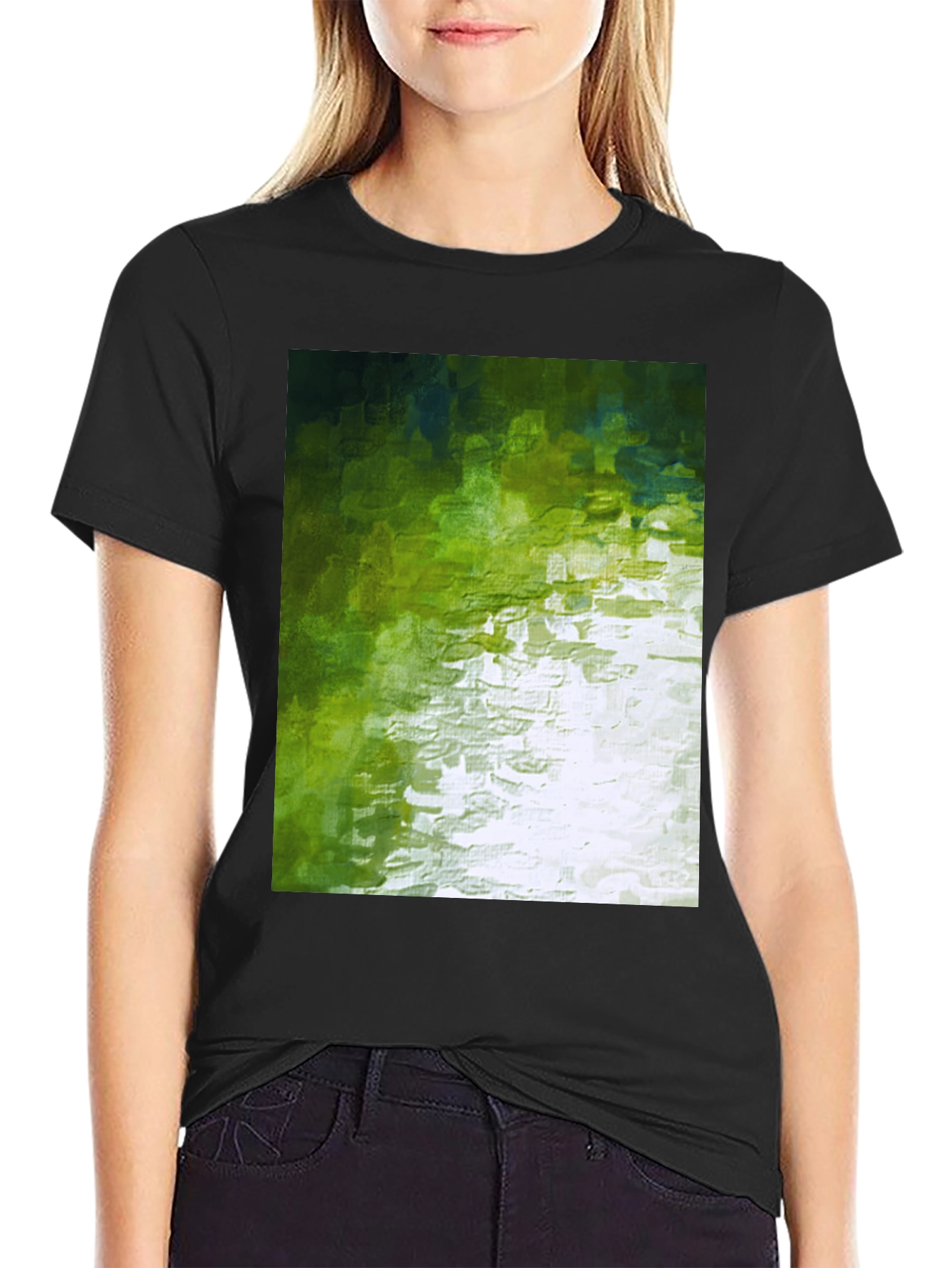 Abstract Green Graphic Print Crewneck T-Shirt