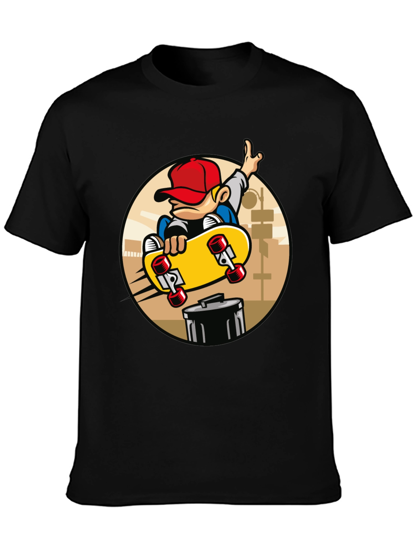 Skateboarder Graphic Tee - Black Cotton Blend T-Shirt