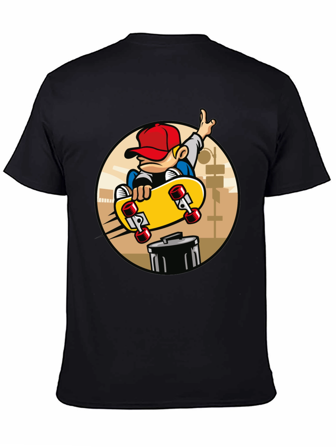 Skateboarder Graphic Tee - Black Cotton Blend T-Shirt