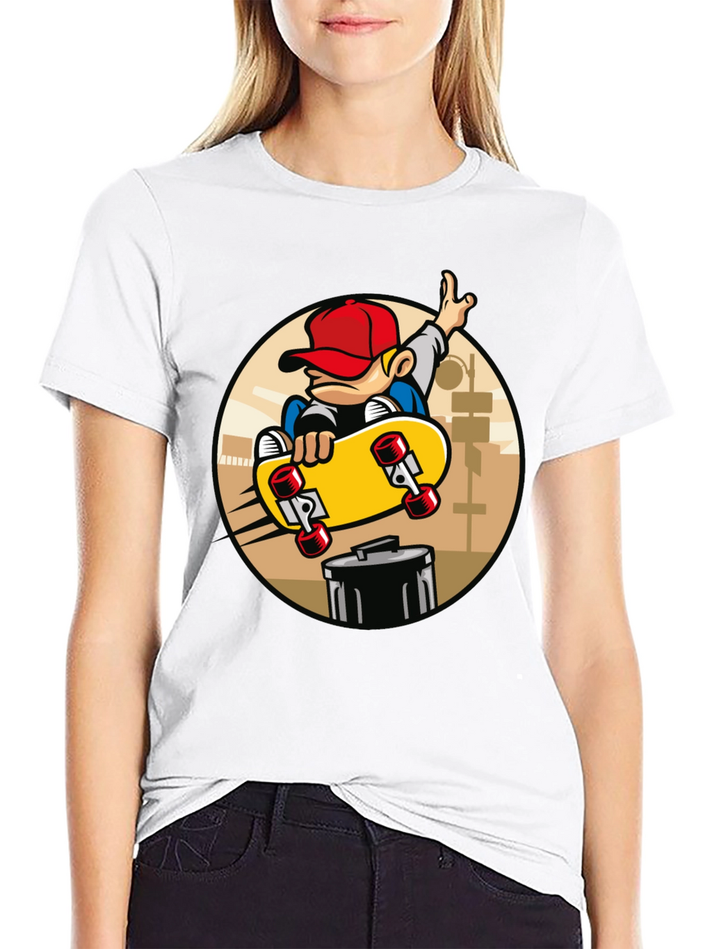 Skateboarder Graphic Tee - Black Cotton Blend T-Shirt