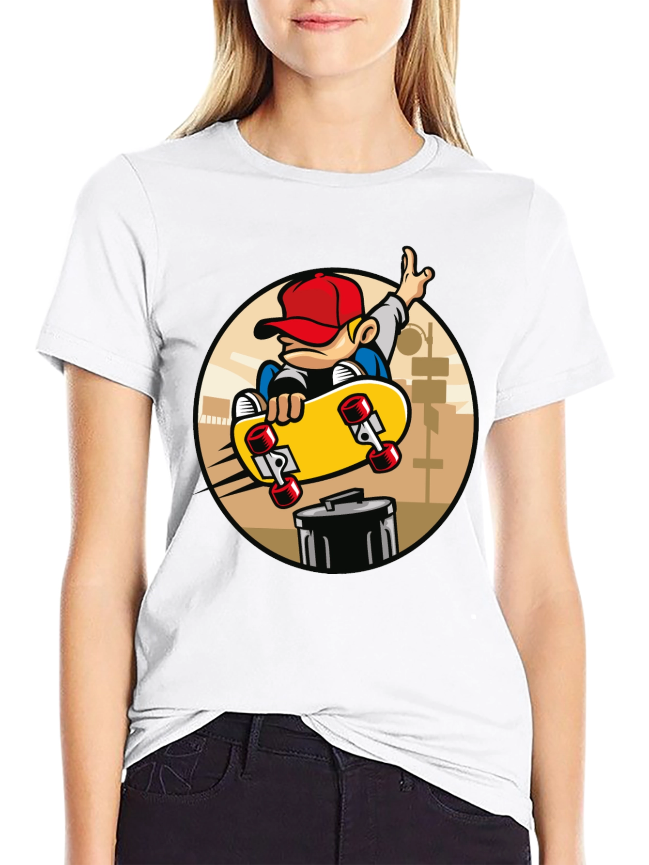 Skateboarder Graphic Tee - Black Cotton Blend T-Shirt