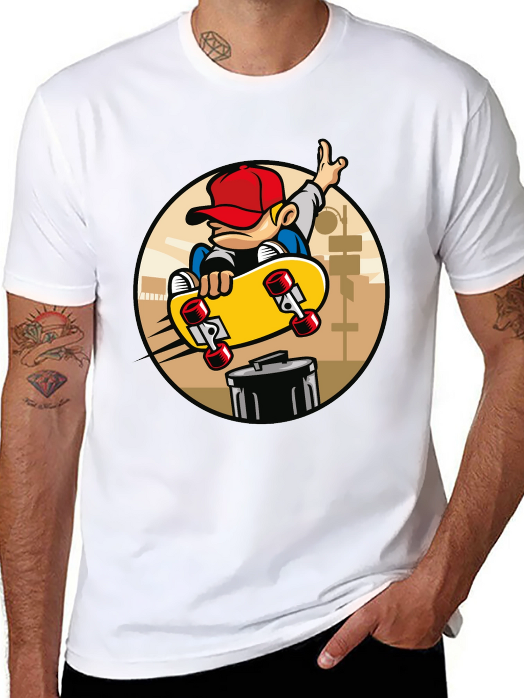 Skateboarder Graphic Tee - Black Cotton Blend T-Shirt