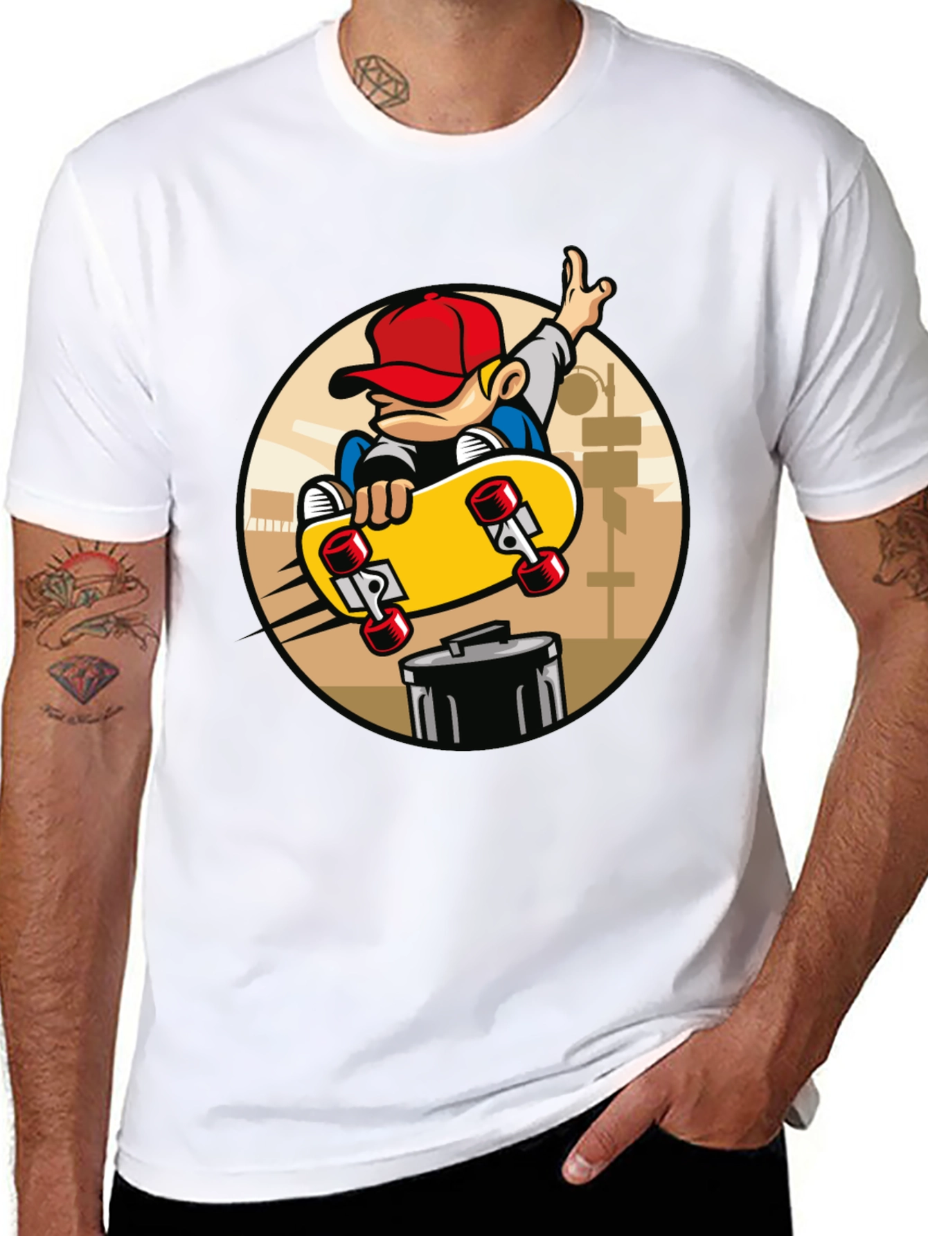 Skateboarder Graphic Tee - Black Cotton Blend T-Shirt