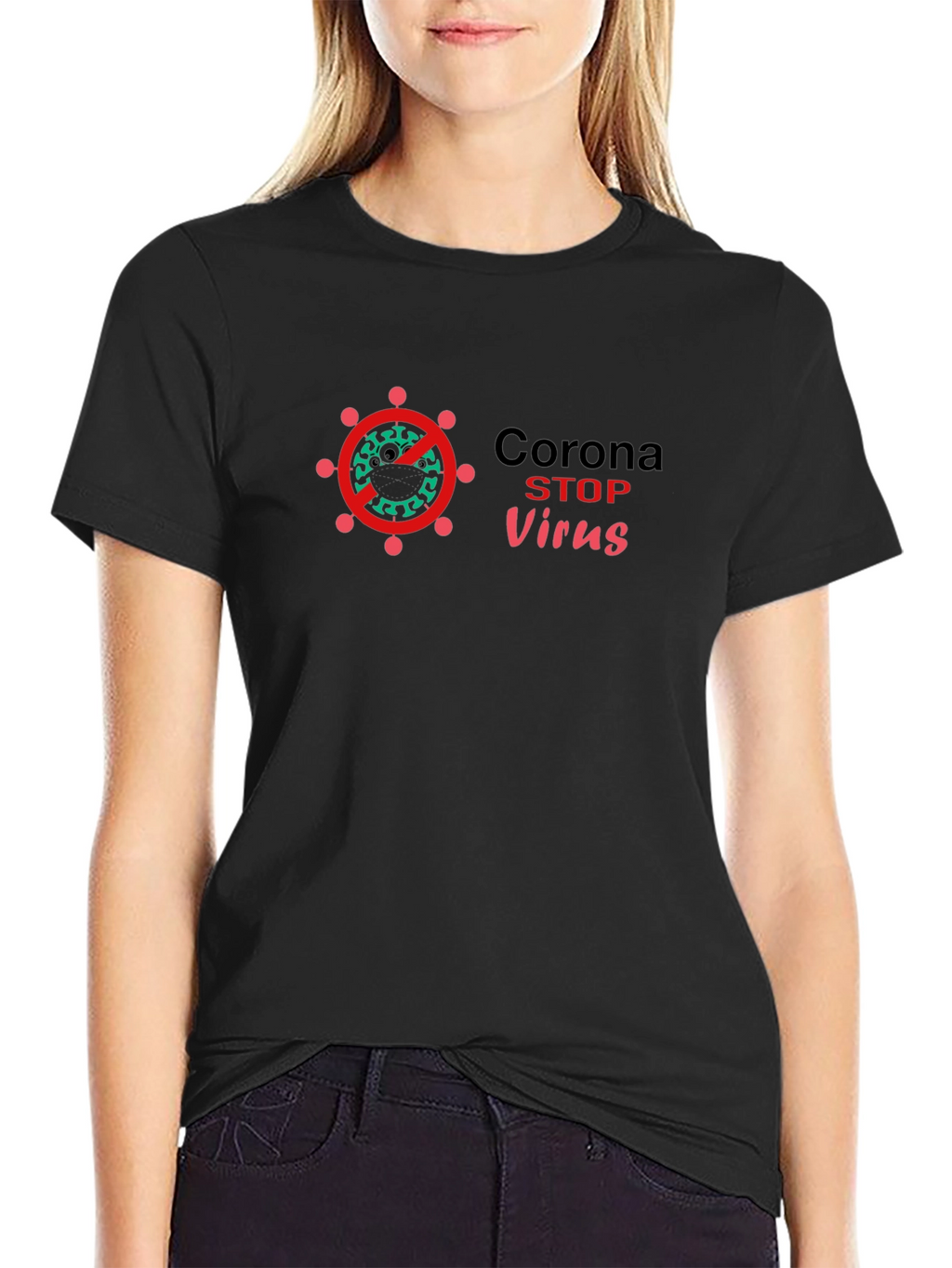 Stop Corona Virus Black T-Shirt