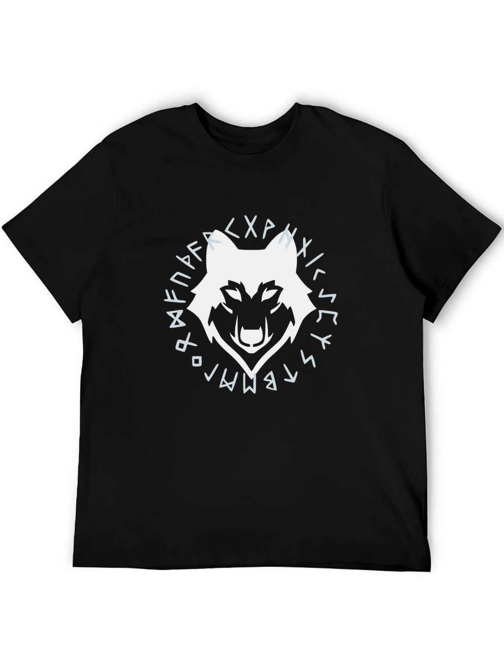 Wolf Head Rune Circle Graphic Tee - Black