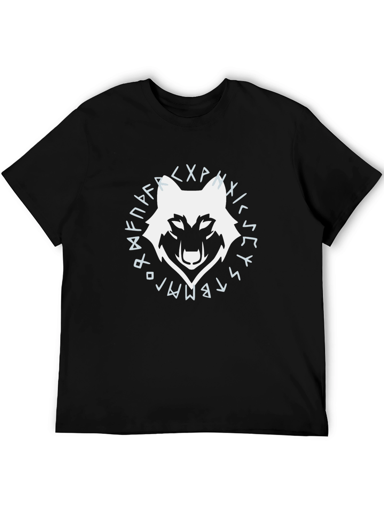 Wolf Head Rune Circle Graphic Tee - Black