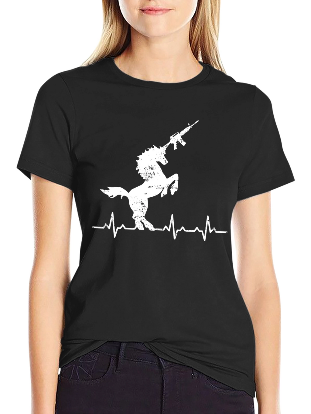 Unicorn Gun Heartbeat T-Shirt - Black