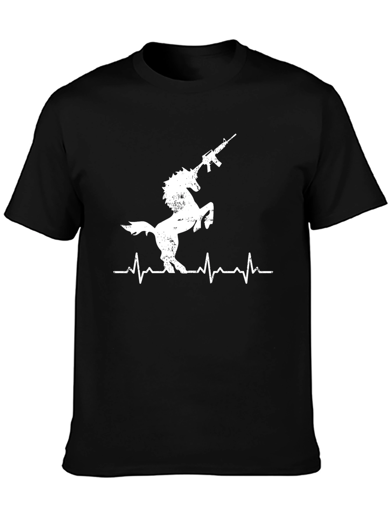 Unicorn Gun Heartbeat T-Shirt - Black