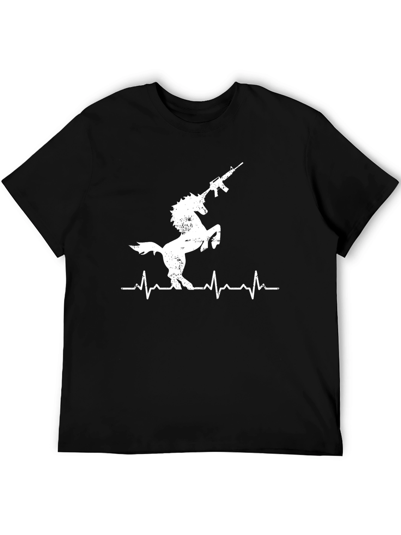 Unicorn Gun Heartbeat T-Shirt - Black