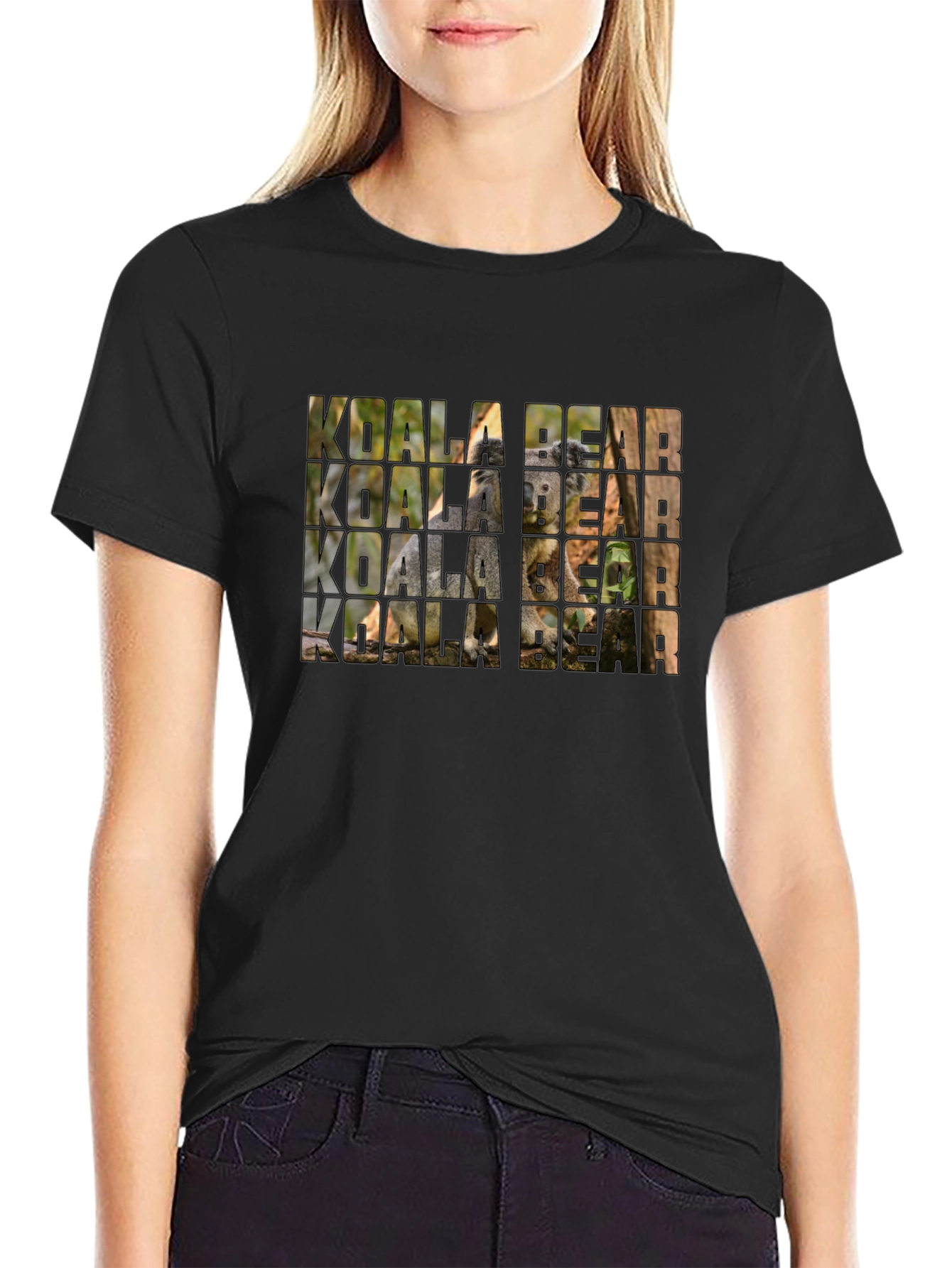 Koala Bear Graphic Print Black T-Shirt