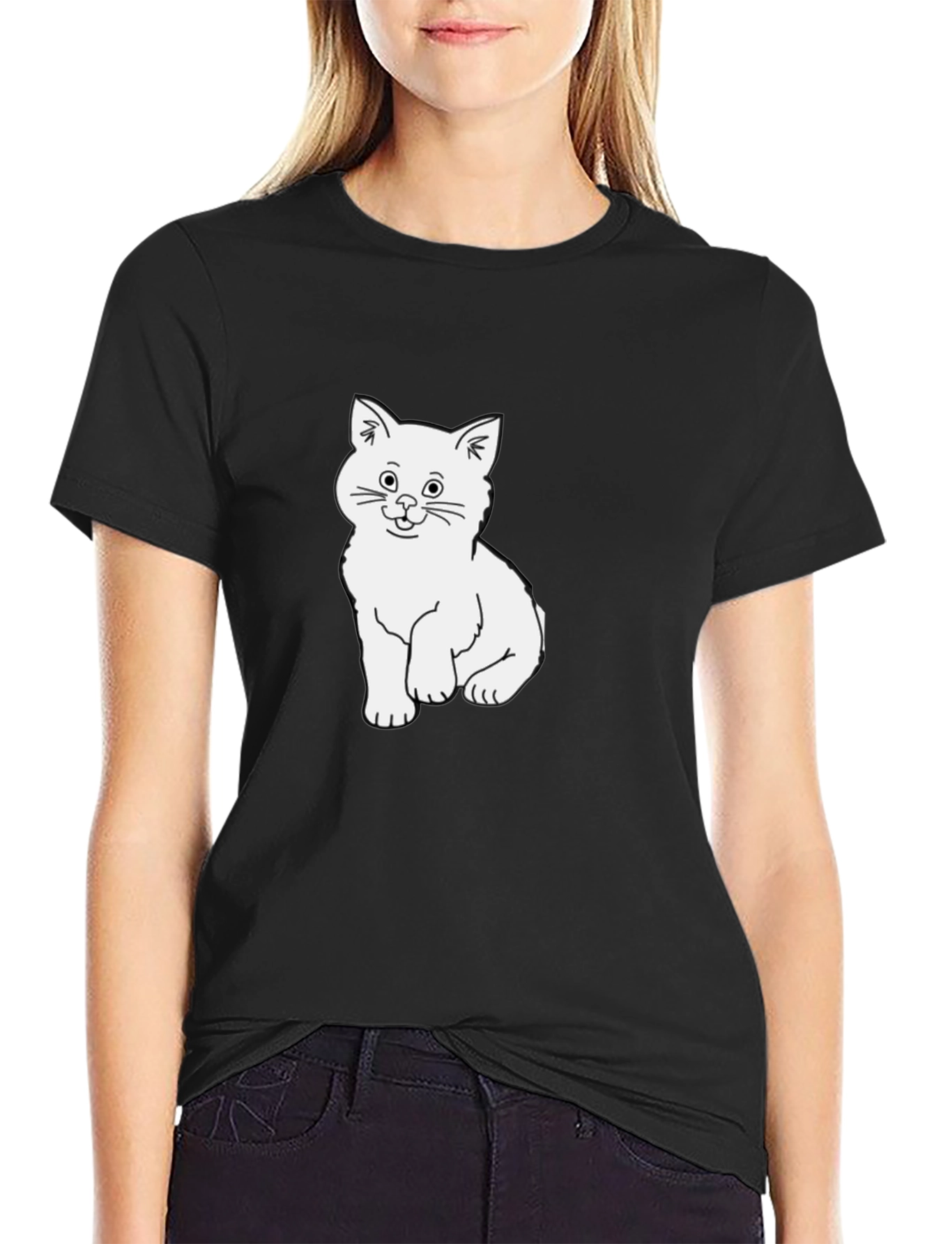 Cute Kitten Graphic Black T-Shirt