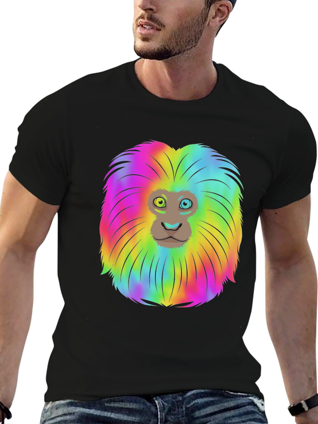 Rainbow Lion Mane Black T-Shirt