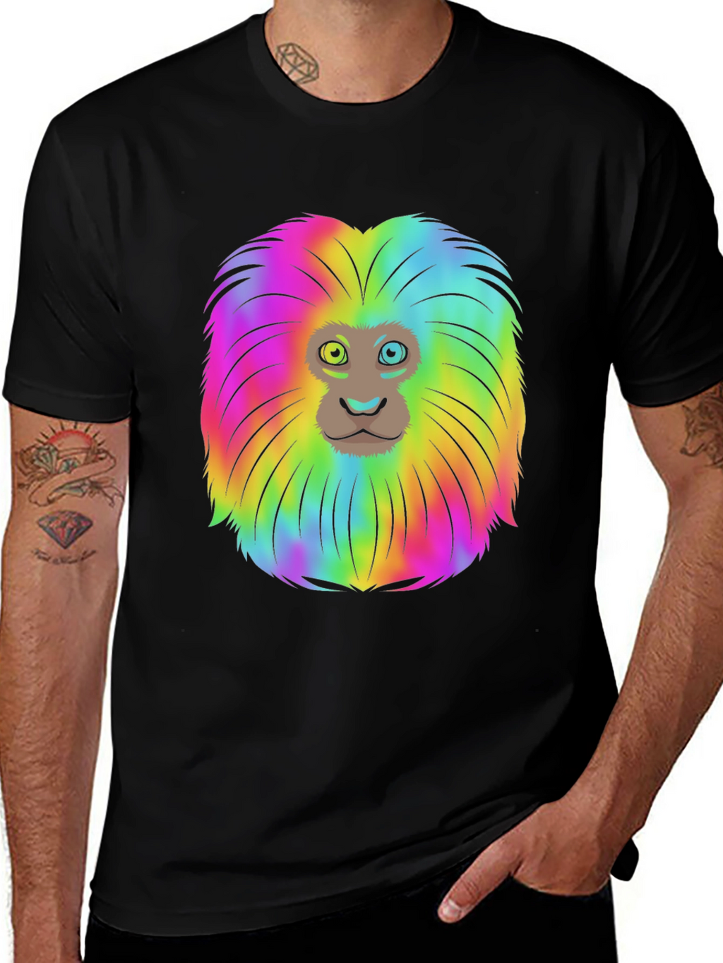 Rainbow Lion Mane Black T-Shirt