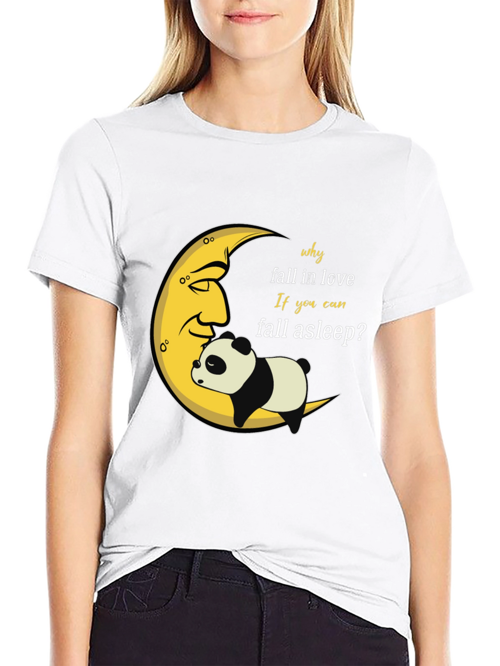 Sleepy Panda Moon Graphic Black T-Shirt