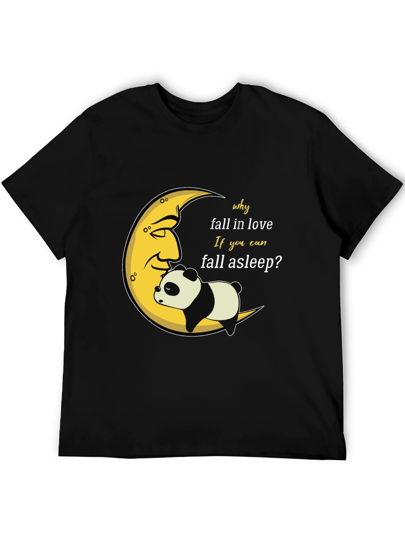 Sleepy Panda Moon Graphic Black T-Shirt