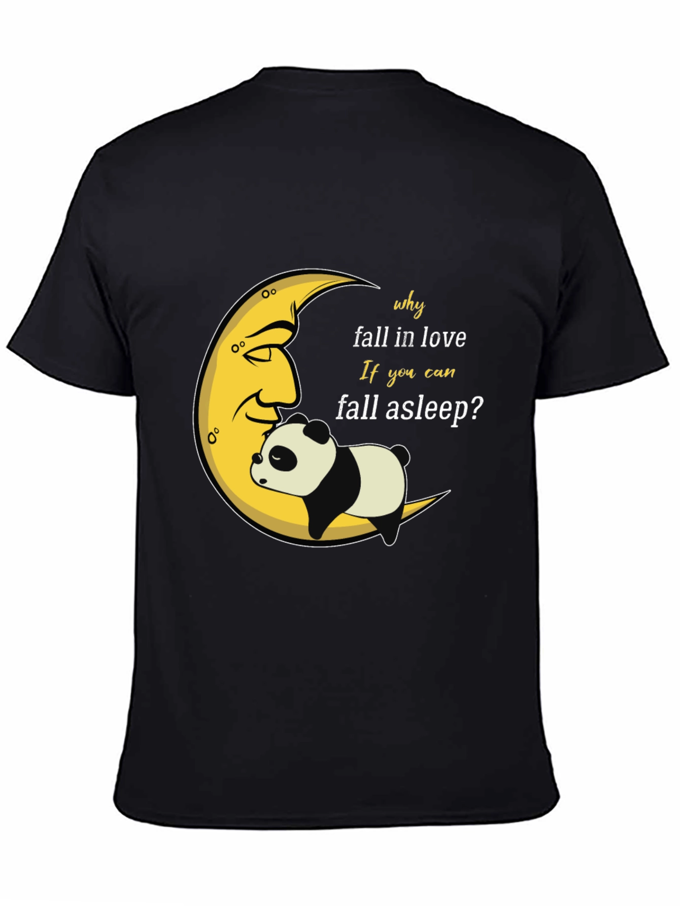 Sleepy Panda Moon Graphic Black T-Shirt